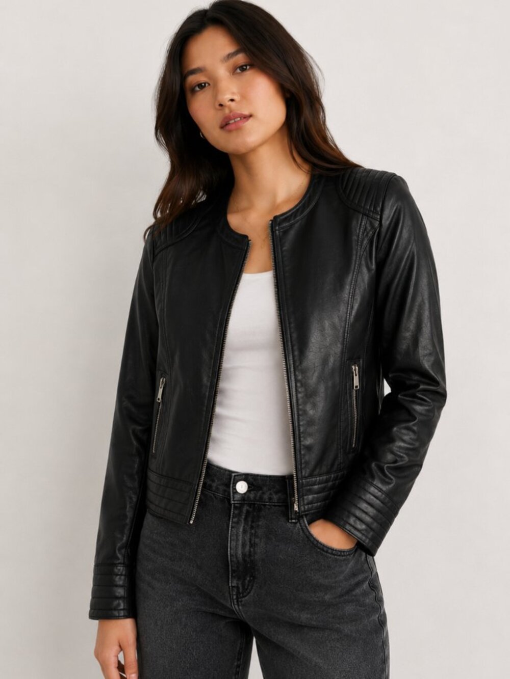 B.Young Black Faux Leather Moto Jacket US 8